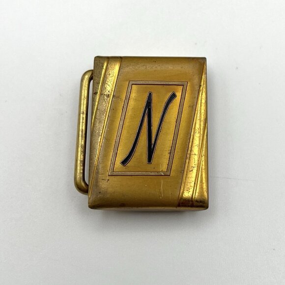 Vintage Hickok Initial N Belt Buckle Gold Tone Bronze Duro Plate USA Made MCM - Picture 1 of 6